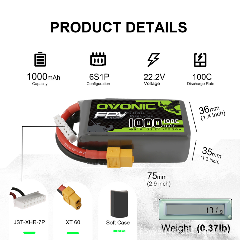 2Pcs OVONIC 1000mAh 100C 22.2V - огляд і ціна Drone Rc Race
