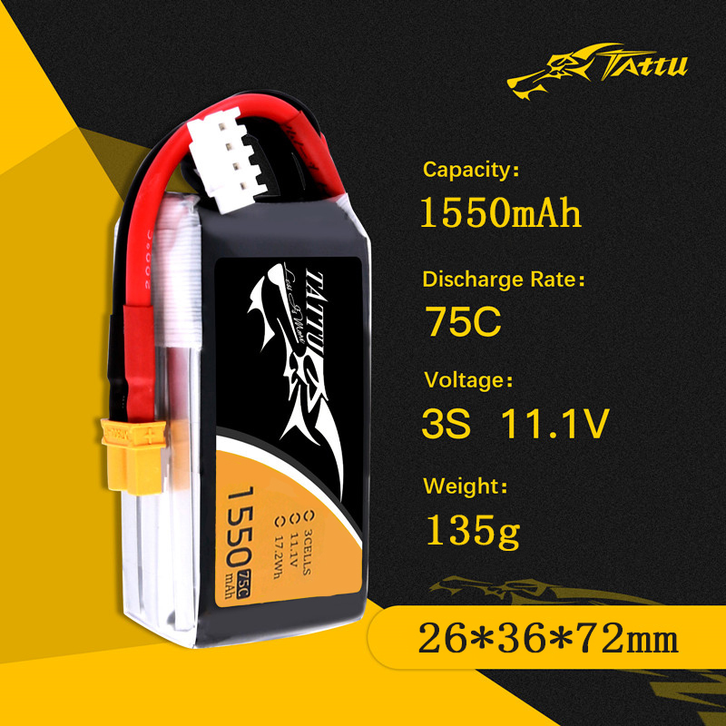 TATTU 3S 11.1V 1550mAh 75C LiP - огляд і ціна Drone Rc Race